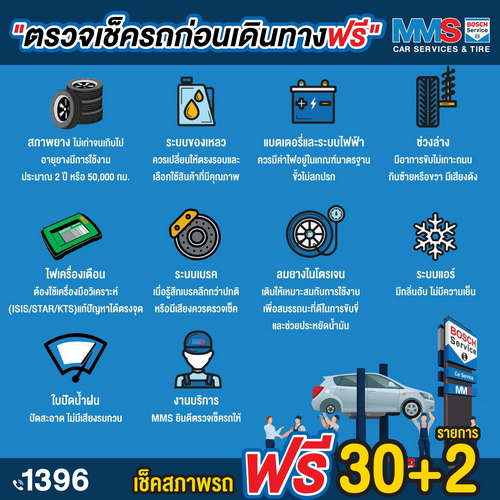 เช็กรถก่อนเดินทาง 32 รายการ ฟรี! ที่ MMS Bosch Car Service and Tyre