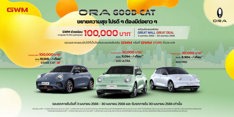 เกรท วอลล์ มอเตอร์ช่วยผ่อน ORA Good Cat GT นานสูงสุด 10 เดือน