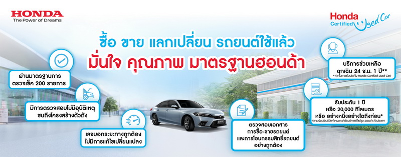 มั่นใจกับมาตรฐาน “Honda Certified Used Car”