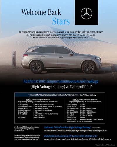 เมอร์เซเดส-เบนซ์ ส่งแคมเปญ “Welcome Back Stars” รับประกันคุณภาพ High-Voltage Battery จนถึงปีที่ 10