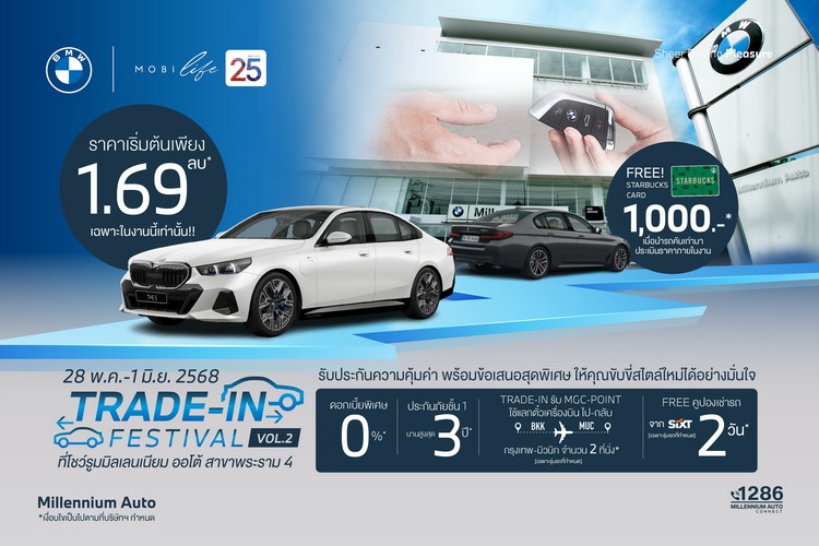 มิลเลนเนียม ออโต้ กรุ๊ป ร่วมมือกับ มาสเตอร์ เซอร์ทิฟายด์ ยูสคาร์ จัดงาน ‘TRADE-IN FESTIVAL VOL.2’